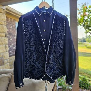 VTG Silver River Black Studded Rodeo Shirt With Vest Womens M/L